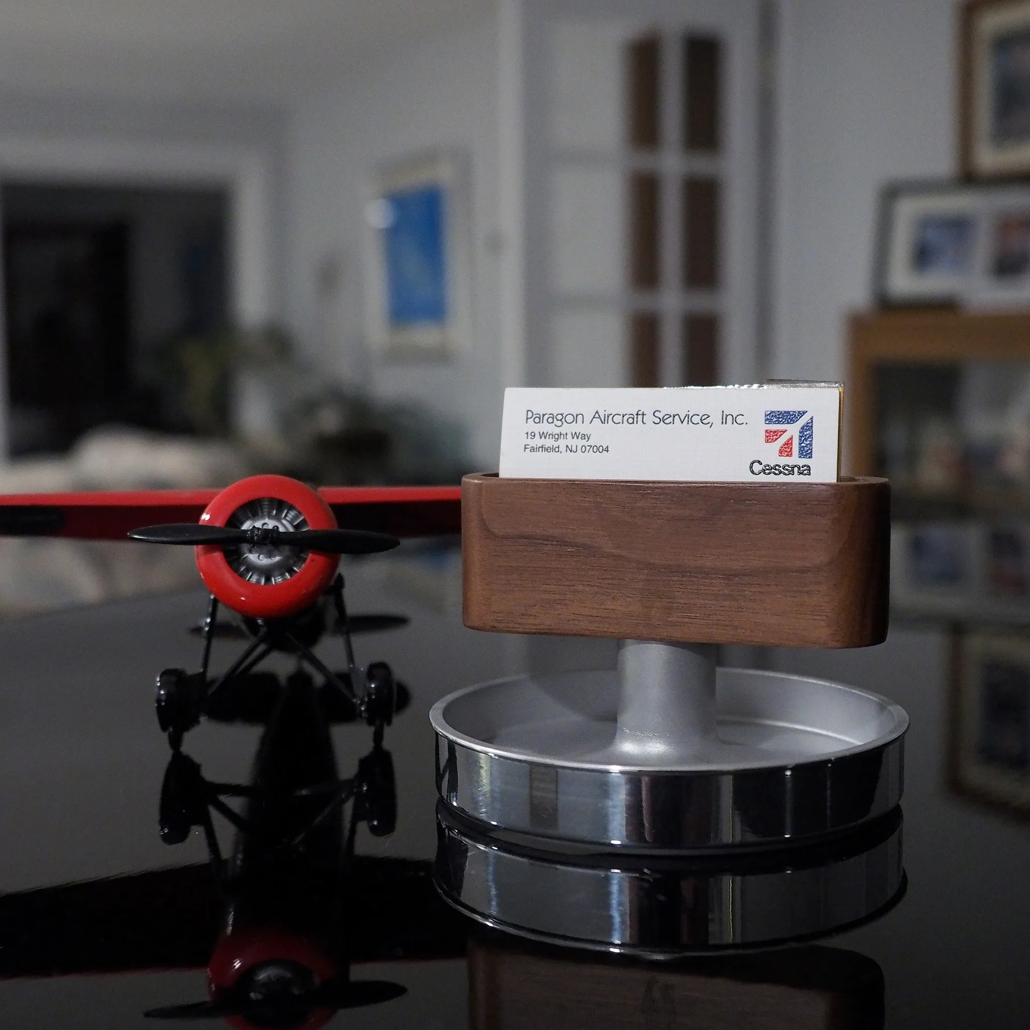 Mid Century Modern Aviation Art Floating Business Card Display Stand