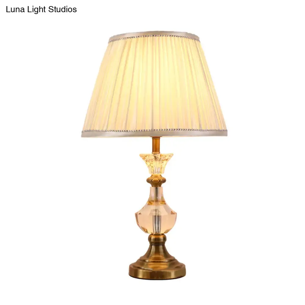 Modern Crystal Jar Desk Lamp with Fabric Cone Shade - Beige, 1-Bulb Table Light
