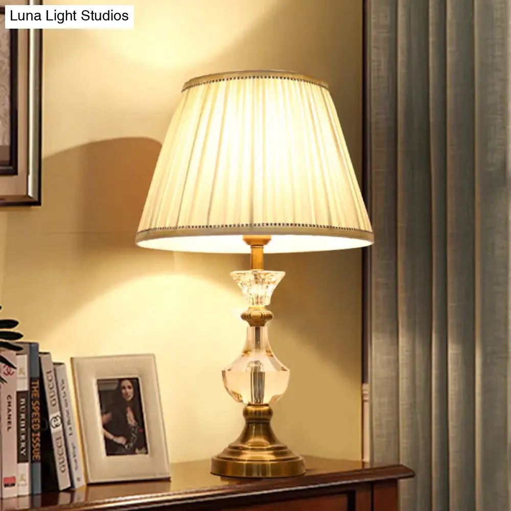 Modern Crystal Jar Desk Lamp with Fabric Cone Shade - Beige, 1-Bulb Table Light