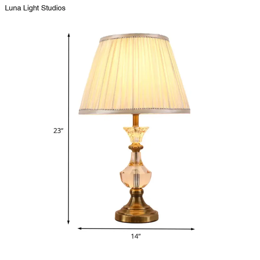 Modern Crystal Jar Desk Lamp with Fabric Cone Shade - Beige, 1-Bulb Table Light