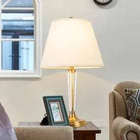 Modern White Desk Lamp with Flare Fabric Shade - Small, Ideal for Living Room or Office