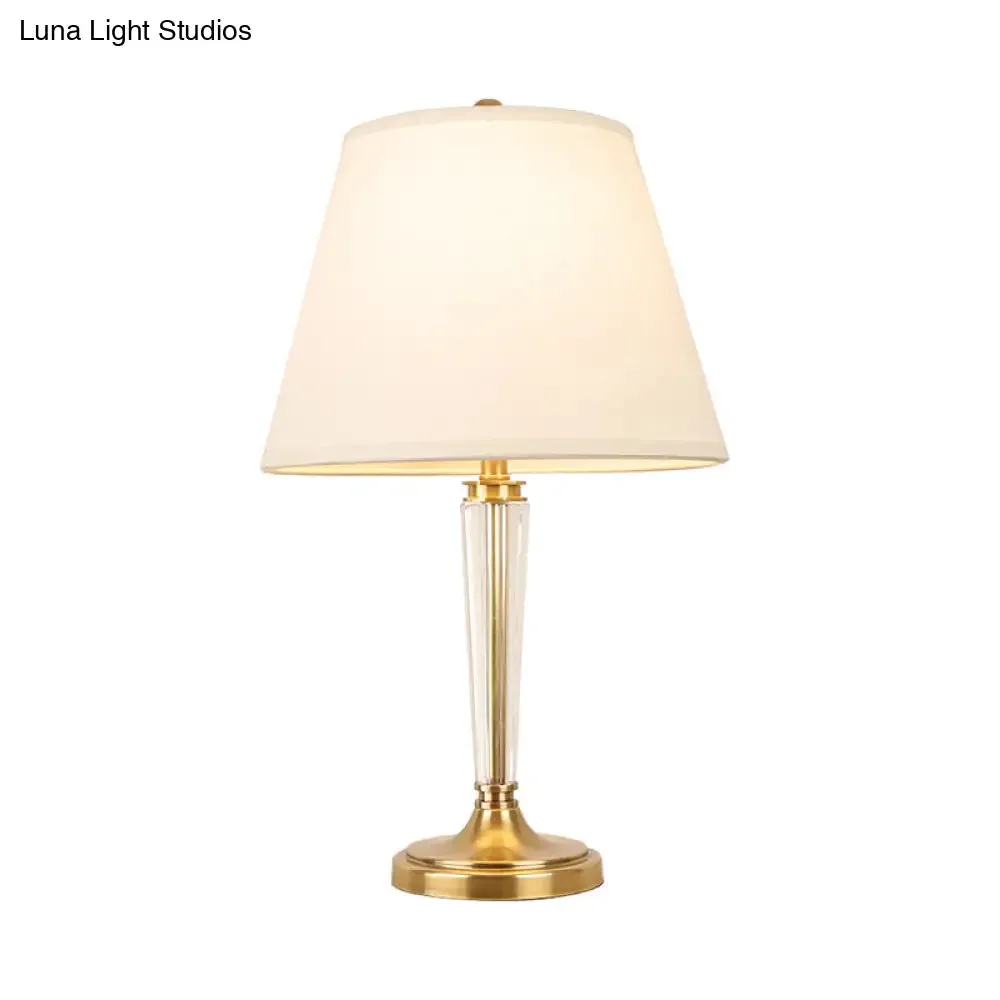 Modern White Desk Lamp with Flare Fabric Shade - Small, Ideal for Living Room or Office