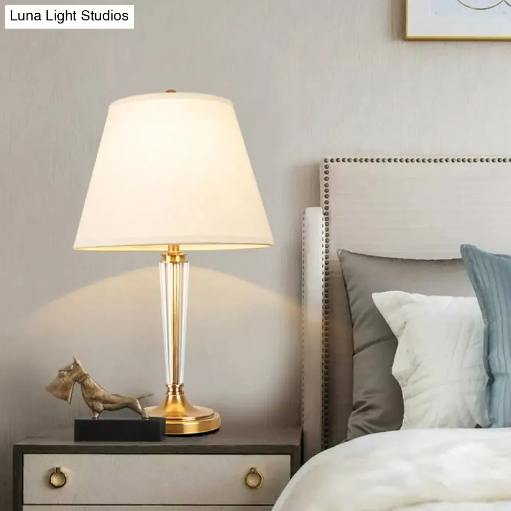 Modern White Desk Lamp with Flare Fabric Shade - Small, Ideal for Living Room or Office
