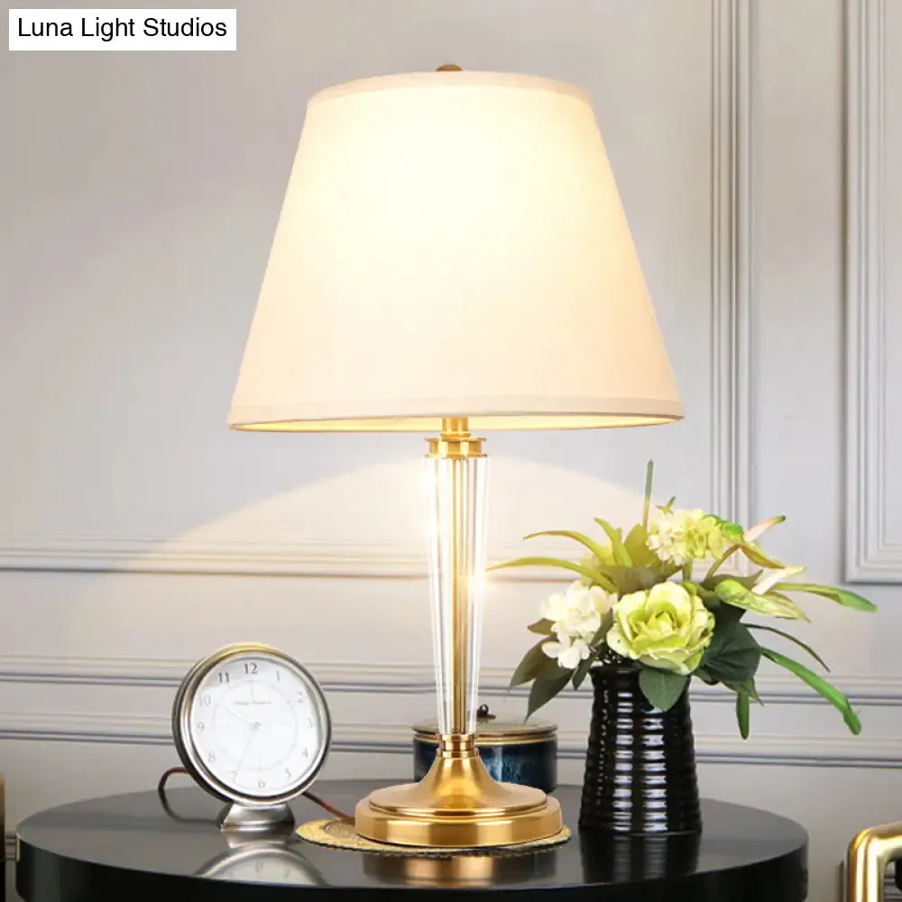 Modern White Desk Lamp with Flare Fabric Shade - Small, Ideal for Living Room or Office