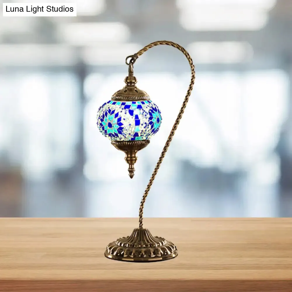 Naomi - Traditional Red/White/Yellow Glass Desk Lamp with Metal Base