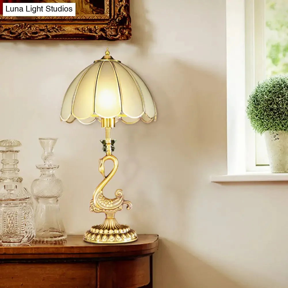 Nevaeh - Colonial Style White Glass Desk Light with Metal Swan Design