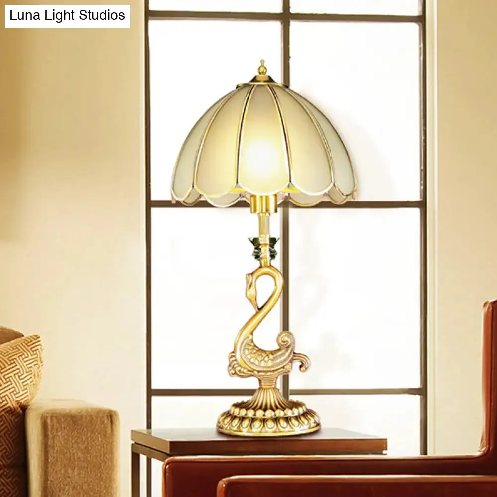 Nevaeh - Colonial Style White Glass Desk Light with Metal Swan Design