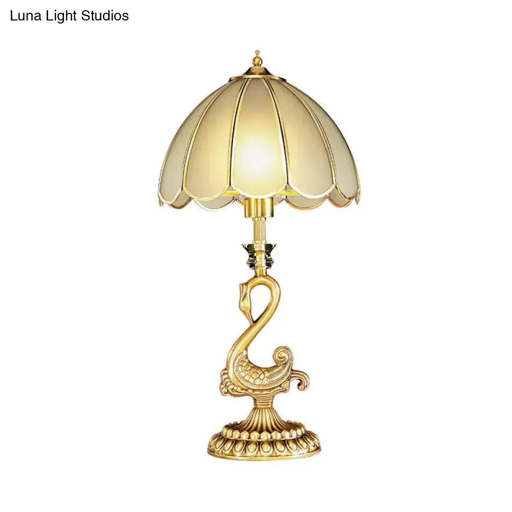 Nevaeh - Colonial Style White Glass Desk Light with Metal Swan Design