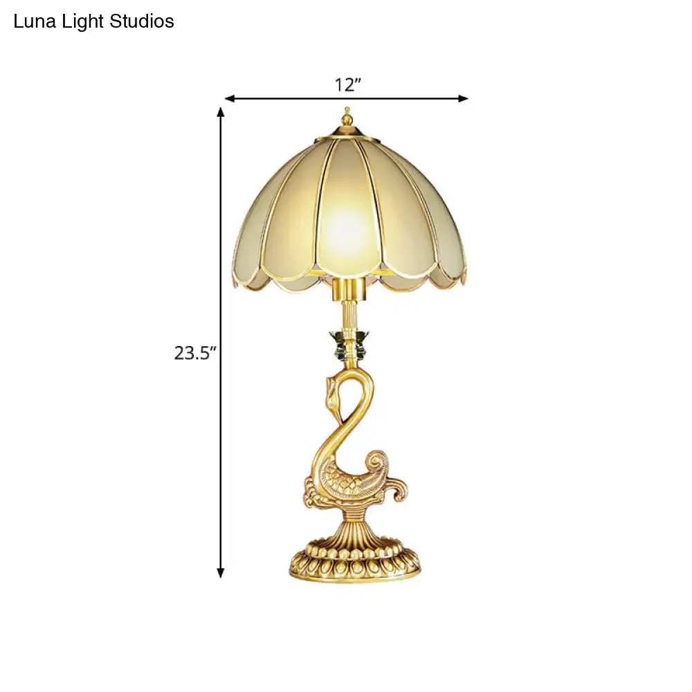 Nevaeh - Colonial Style White Glass Desk Light with Metal Swan Design