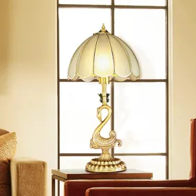Nevaeh - Colonial Style White Glass Desk Light with Metal Swan Design