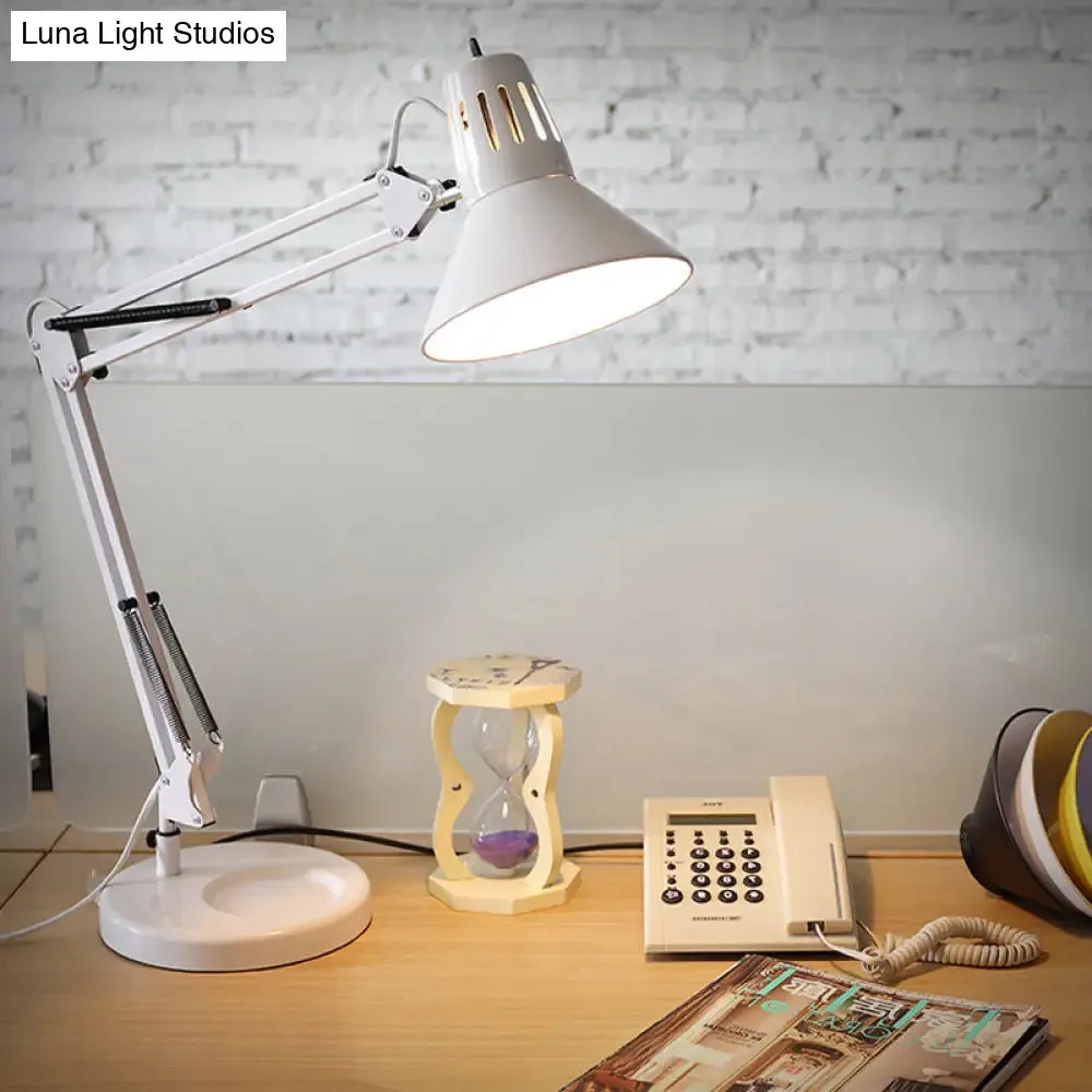 Nordic Style Metallic Desk Lamp - Multi-Joint, 1 Light, White Cone Shade - Ideal for Bedroom Reading
