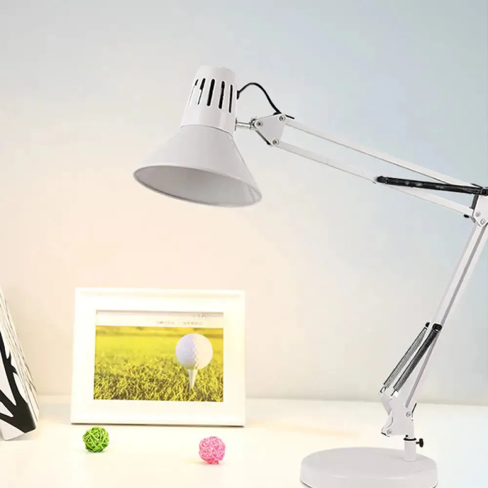 Nordic Style Metallic Desk Lamp - Multi-Joint, 1 Light, White Cone Shade - Ideal for Bedroom Reading