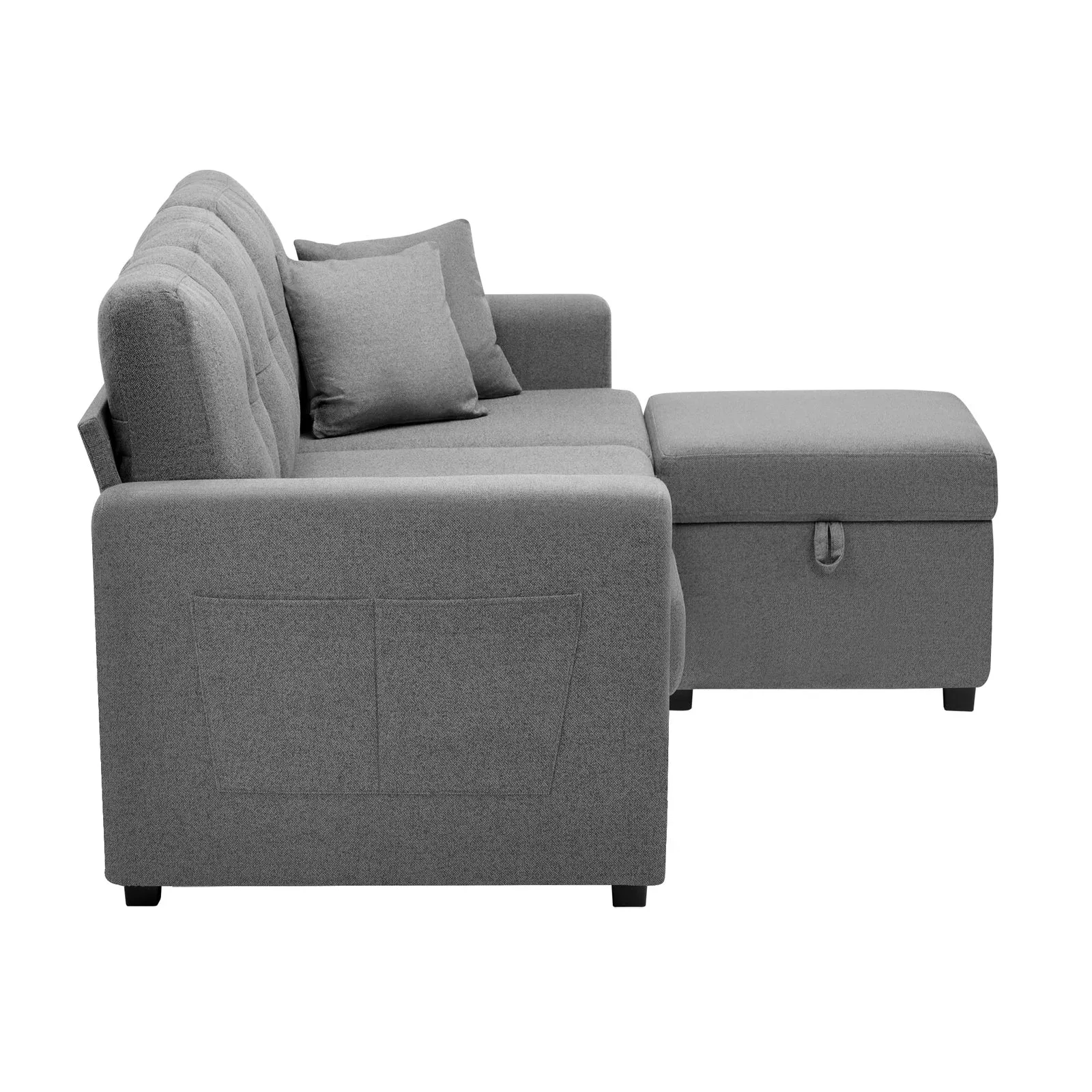 Oikiture Sofa Lounge Set 3 Seater Chaise Modular Couch Drawers Ottoman Fabric