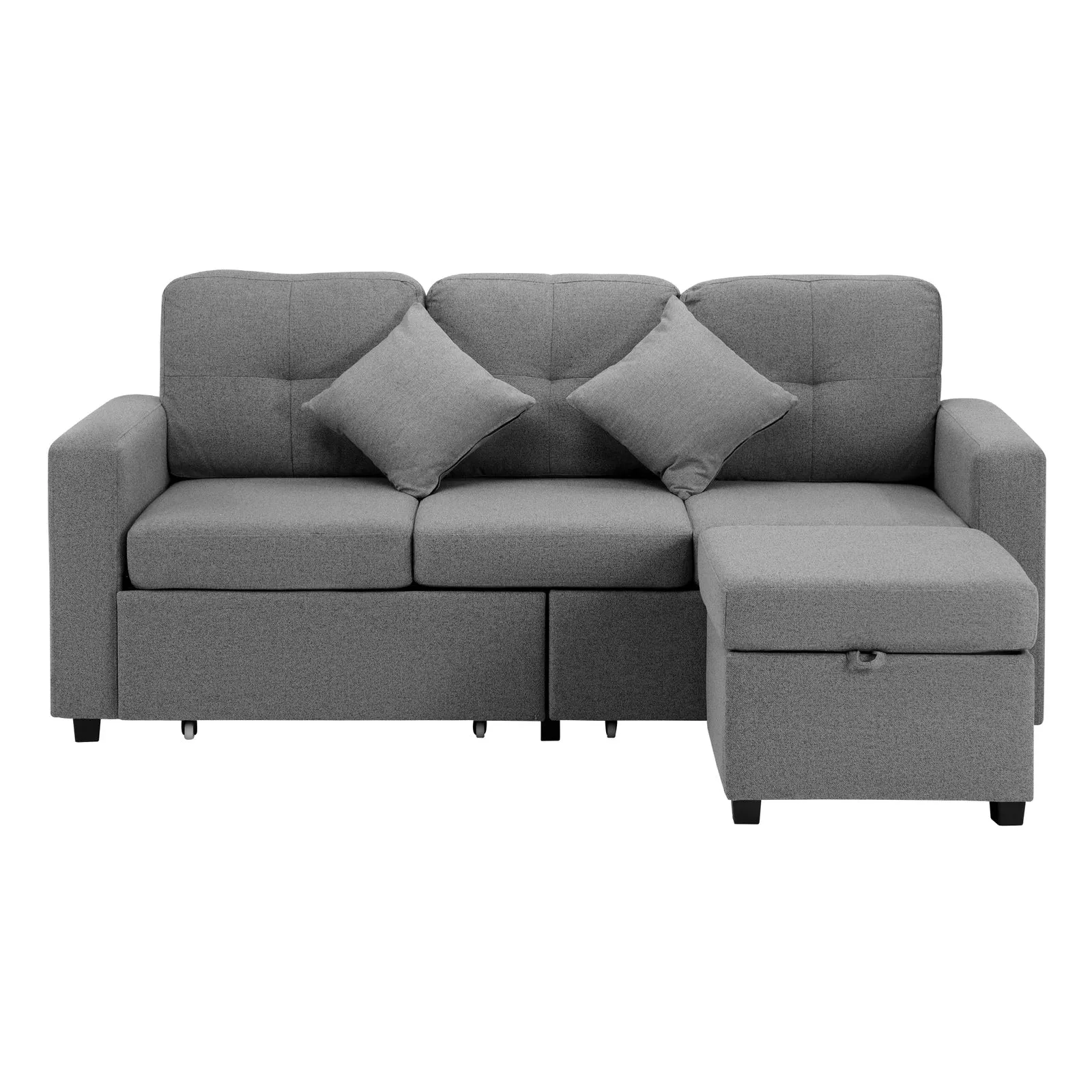 Oikiture Sofa Lounge Set 3 Seater Chaise Modular Couch Drawers Ottoman Fabric