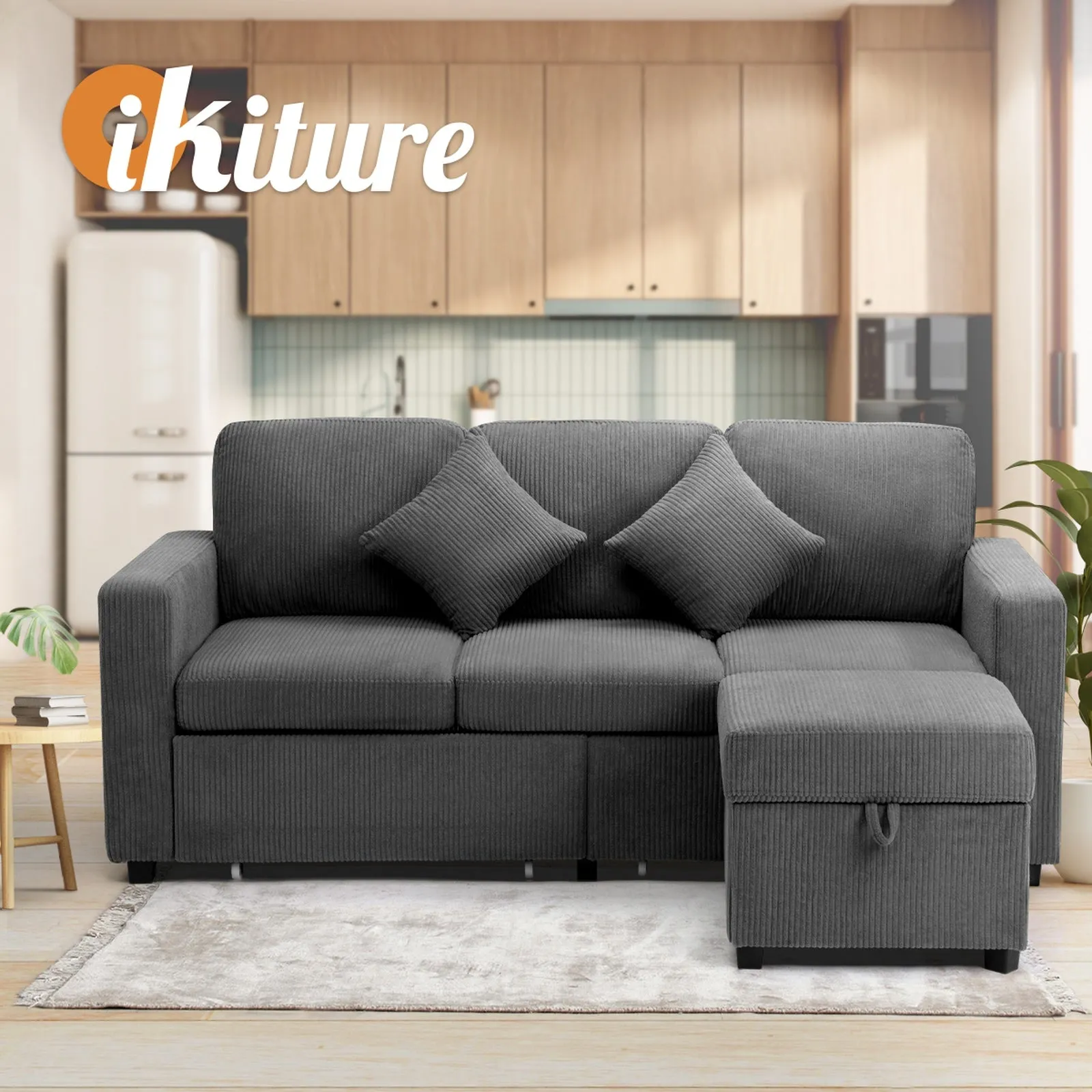 Oikiture Sofa Lounge Set Modular Couch 3 Seater Drawers Ottoman Storage Velvet