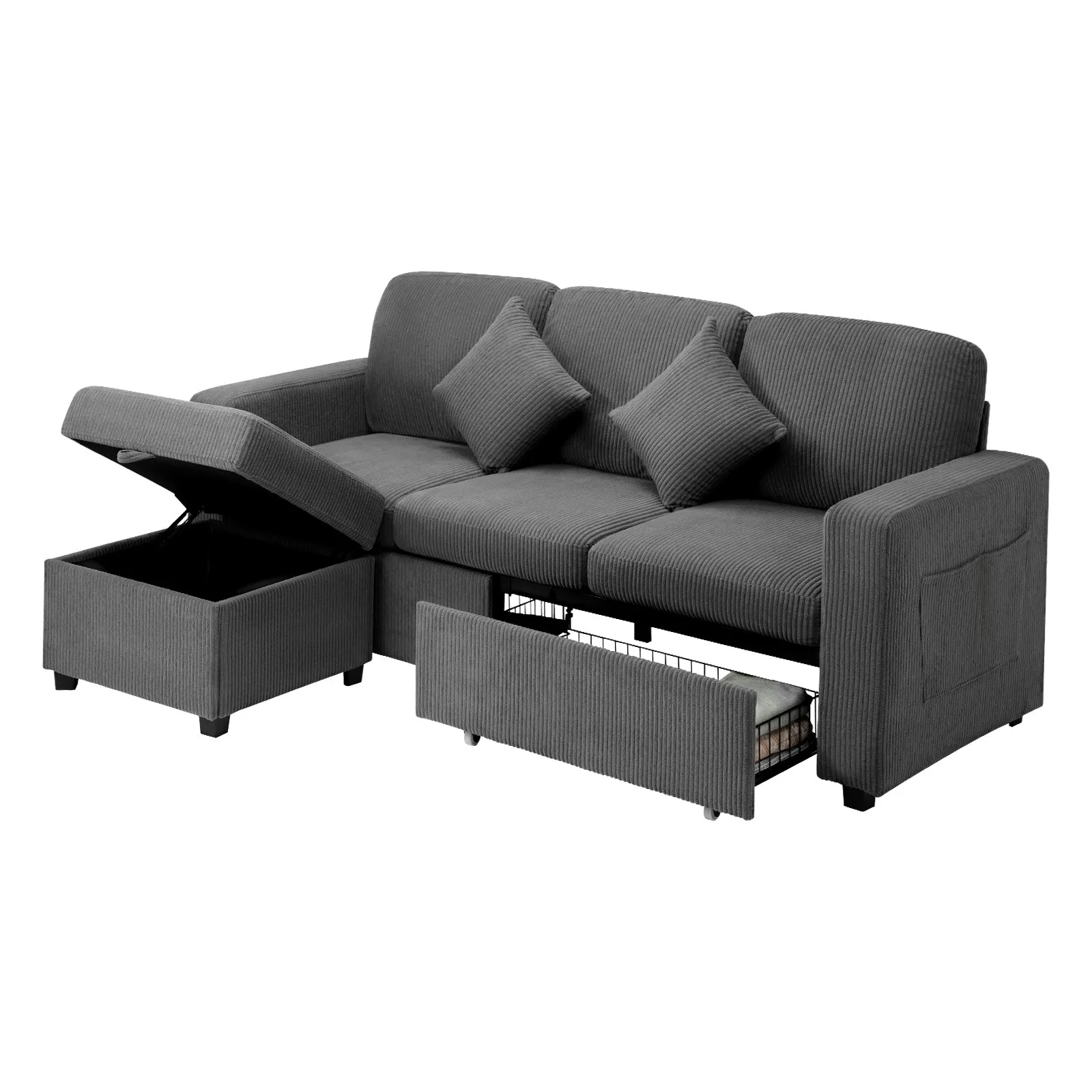 Oikiture Sofa Lounge Set Modular Couch 3 Seater Drawers Ottoman Storage Velvet