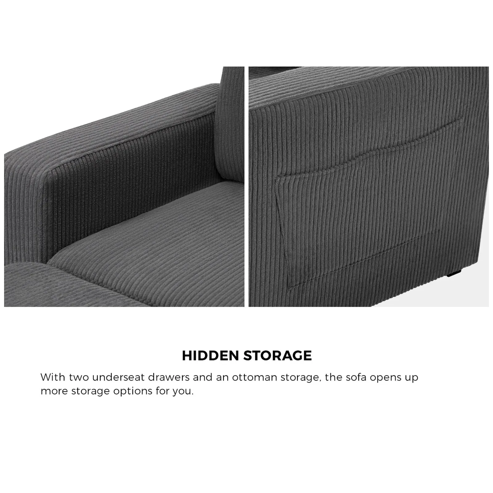 Oikiture Sofa Lounge Set Modular Couch 3 Seater Drawers Ottoman Storage Velvet