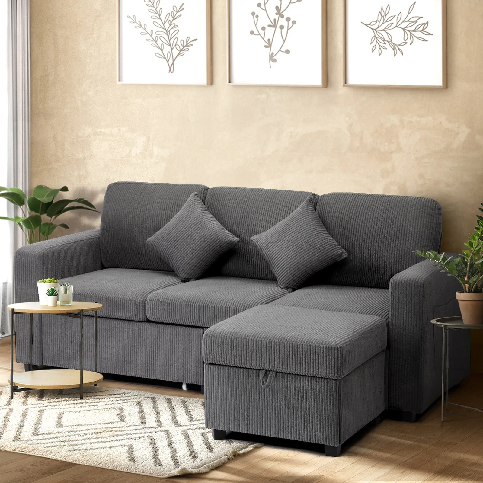 Oikiture Sofa Lounge Set Modular Couch 3 Seater Drawers Ottoman Storage Velvet