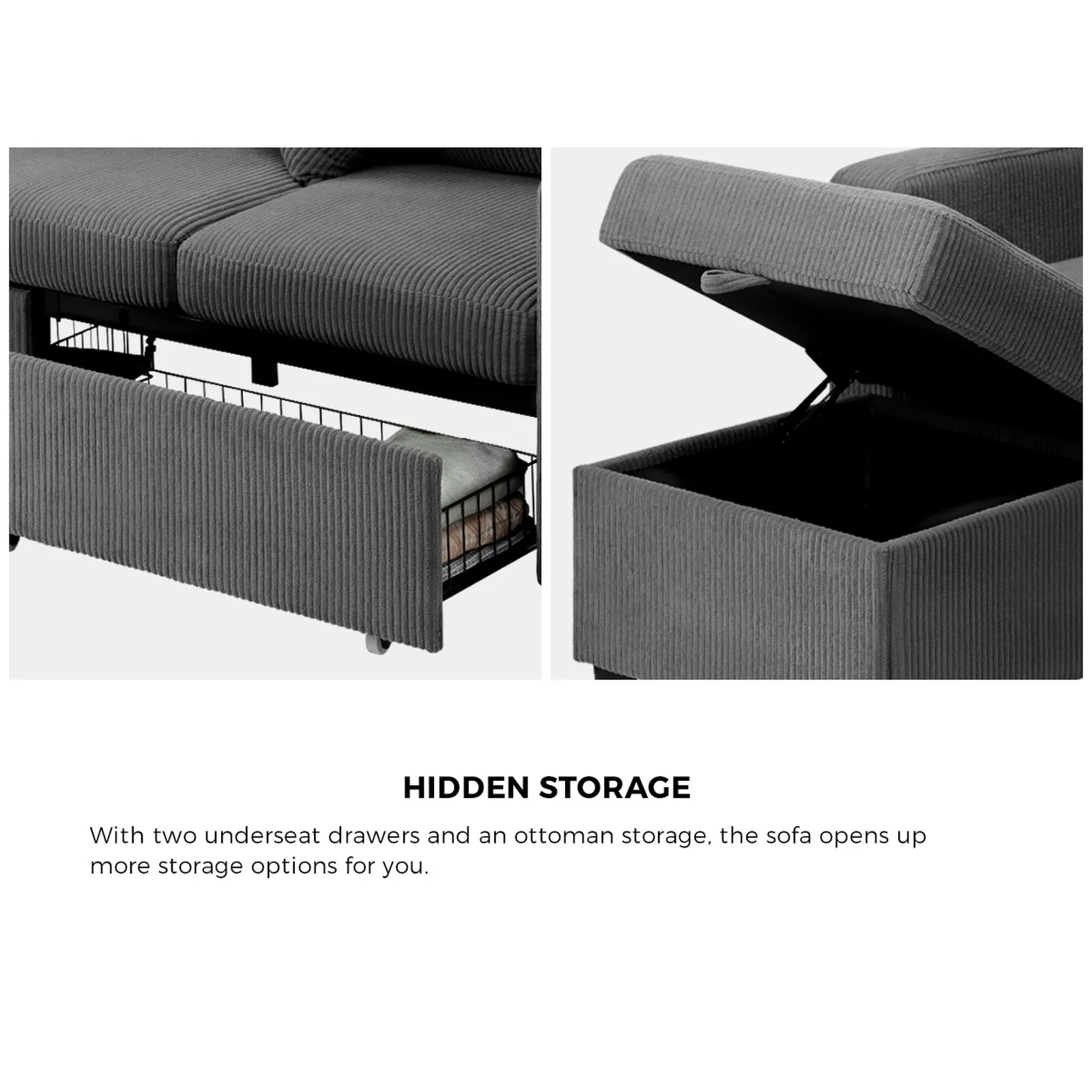 Oikiture Sofa Lounge Set Modular Couch 3 Seater Drawers Ottoman Storage Velvet