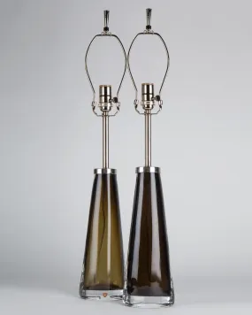 Olive Green Orrefors Glass Lamps