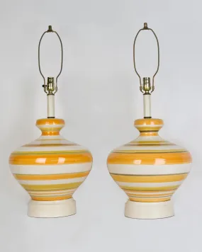 Orange and White Striped Ceramic Lamps