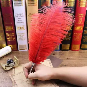 Ostrich Feather Wedding Ceremony Signing Ballpoint Pen - Red