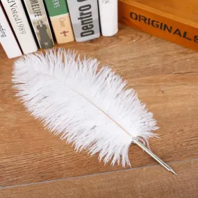 Ostrich Feather Wedding Ceremony Signing Ballpoint Pen - White