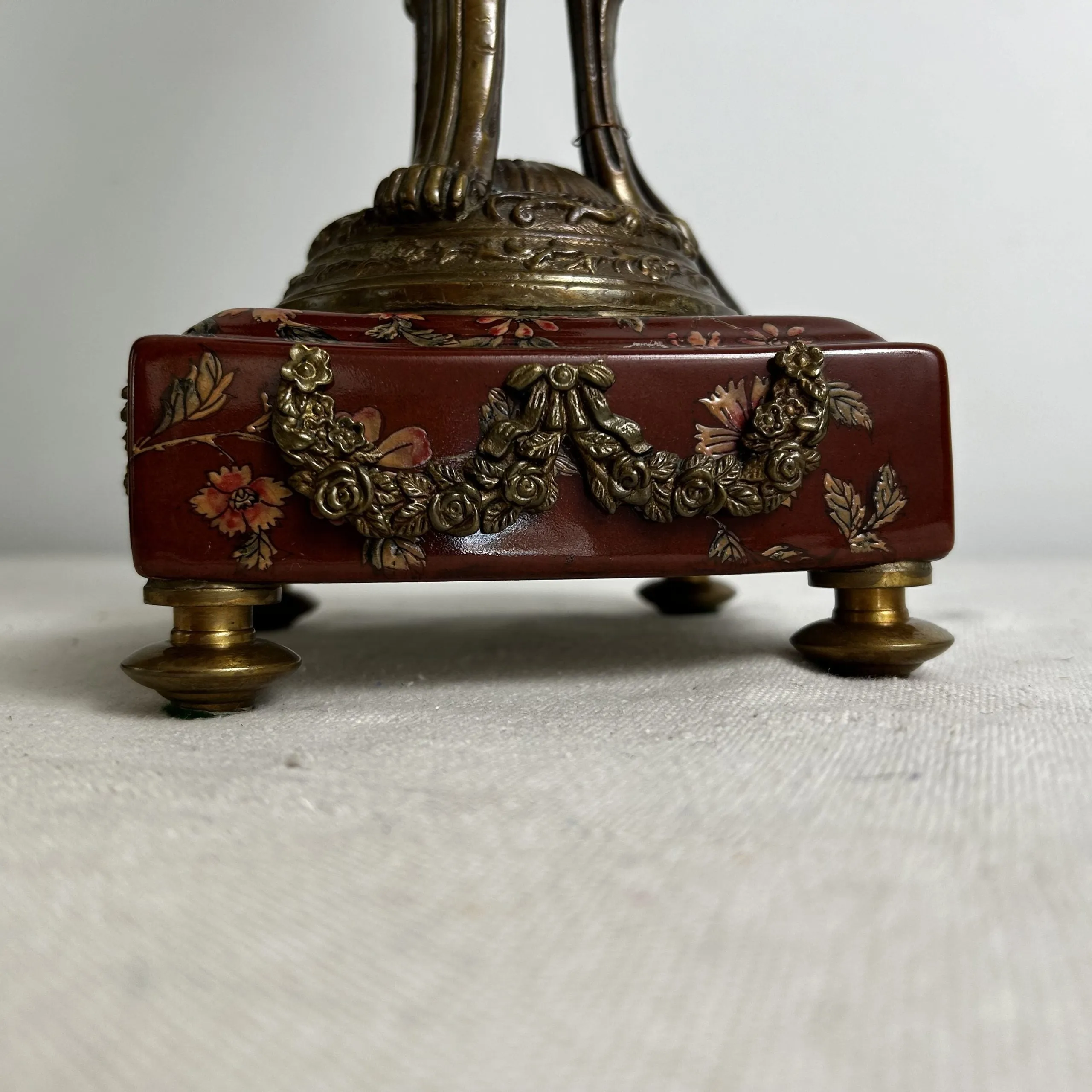 Pair of Vintage Castilian Urn Table Lamps with Brass and Porcelain Accents