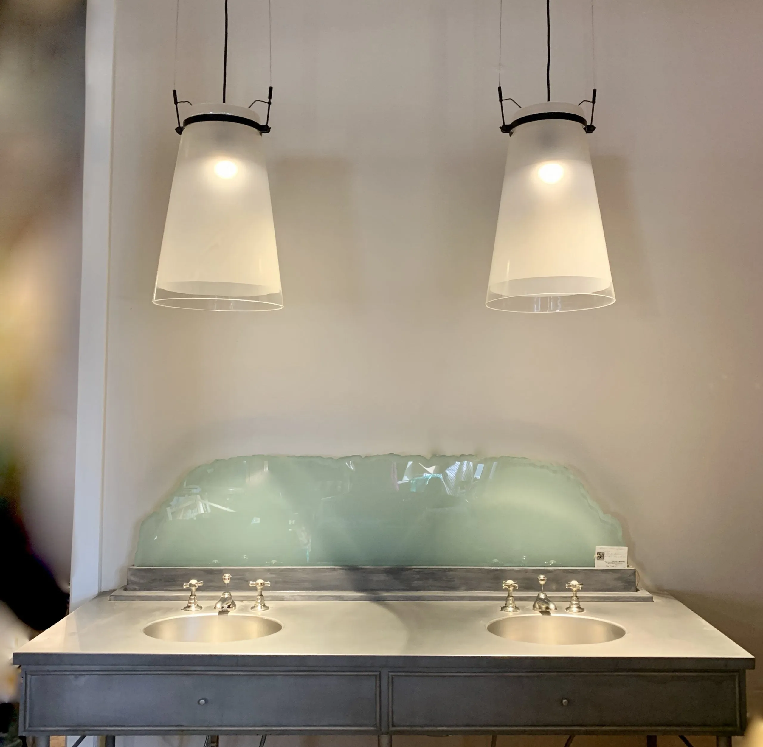 Paolo Rizzatto Design Pendant Light, Contemporary, Large, Frosted Glass With Black Metal Frame