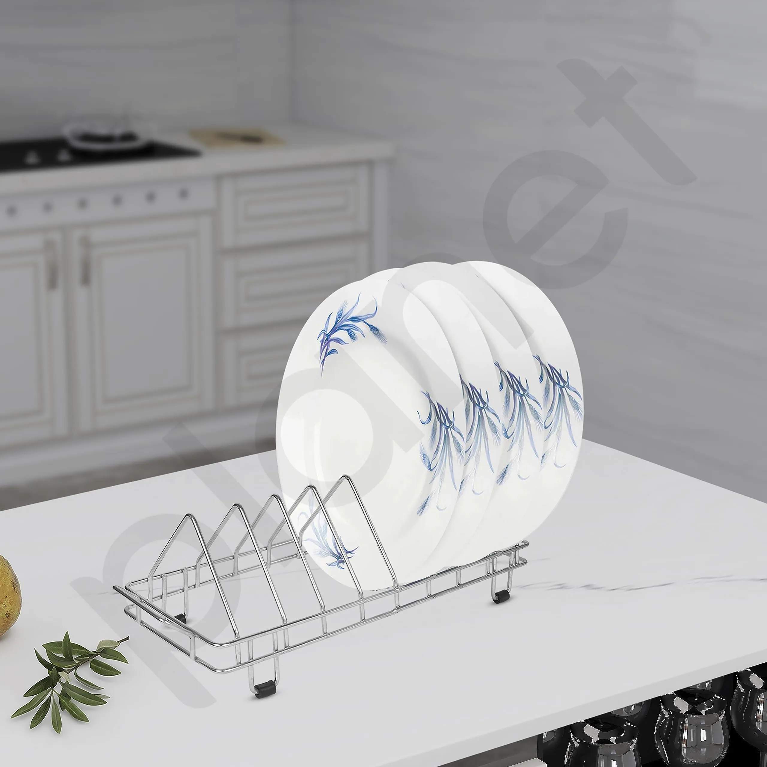 Planet Stainless Steel Dish Stand for Kitchen/Plate Stand/Saucer Stand/Plate Rack/Thali Stand/Modular Kitchen Rack for Kitchen/Tandem Box Accessories (Silver, Pack of 1)