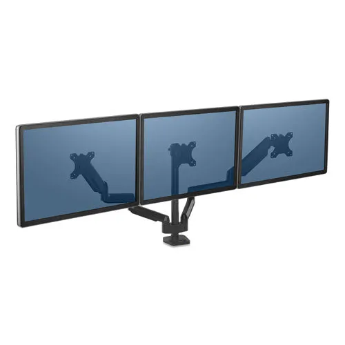 Platinum Series Triple Monitor Arm For 27" Monitors, 360 Deg Rotation,  85/-20 Deg Tilt, 360 Deg Pan, Black, Supports 20 Lb