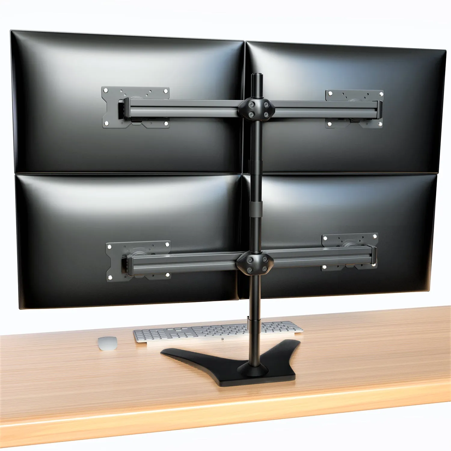Quad LED LCD Monitor Stand up Freestanding Desk Mount for Support up to 32" Monitors, 29 inch Pole Heavy Duty Fully Adjustable Stand, Black (2004MSFP)