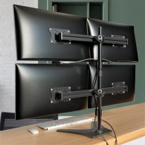 Quad LED LCD Monitor Stand up Freestanding Desk Mount for Support up to 32" Monitors, 29 inch Pole Heavy Duty Fully Adjustable Stand, Black (2004MSFP)