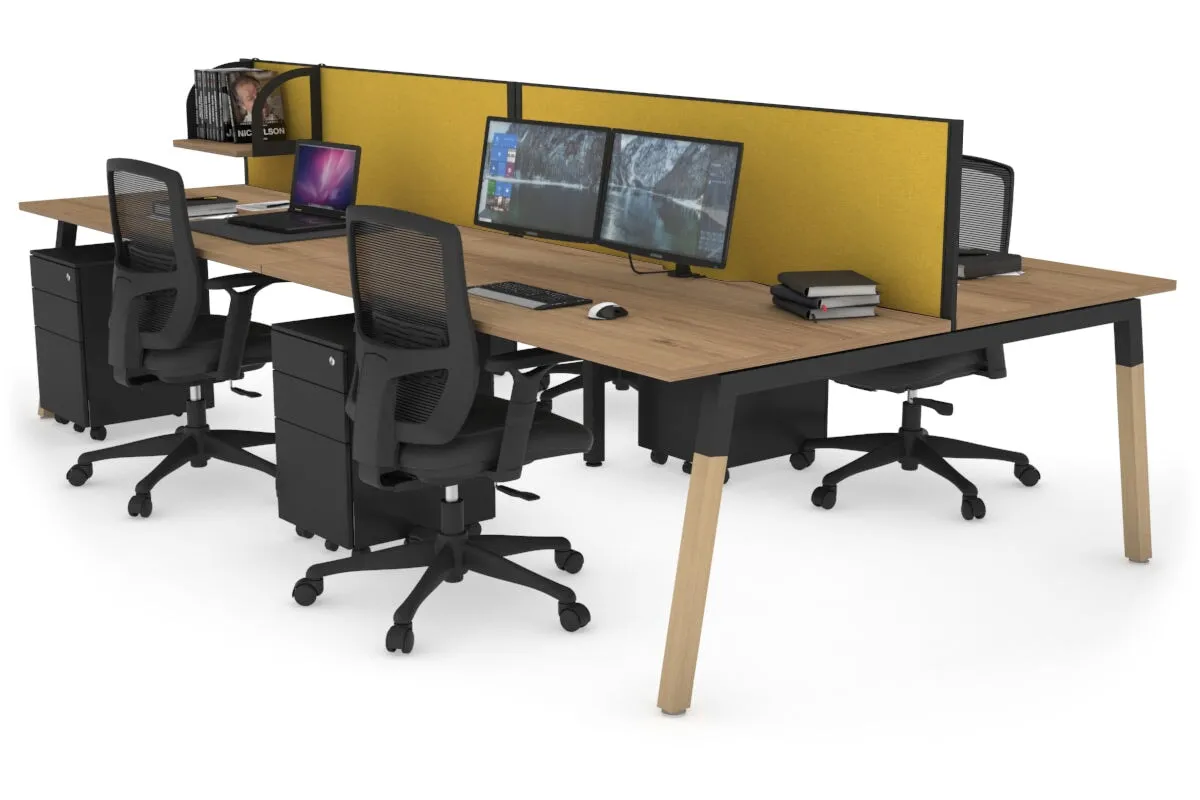 Quadro A Legs 4 Person Office Workstation - Wood Legs Cross Beam [1200L x 800W with Cable Scallop]