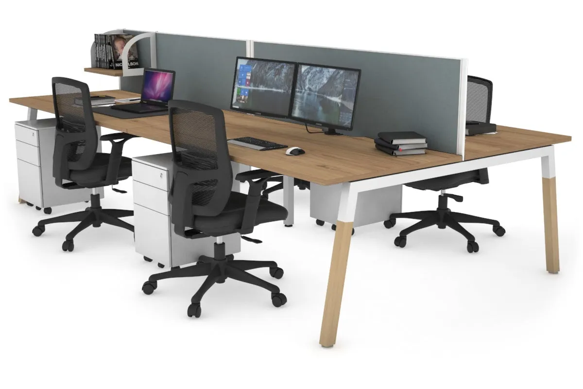 Quadro A Legs 4 Person Office Workstation - Wood Legs Cross Beam [1200L x 800W with Cable Scallop]