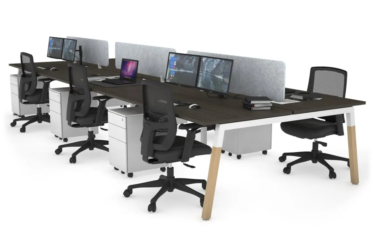 Quadro A Legs 6 Person Office Workstation - Wood Legs Cross Beam [1400L x 800W with Cable Scallop]