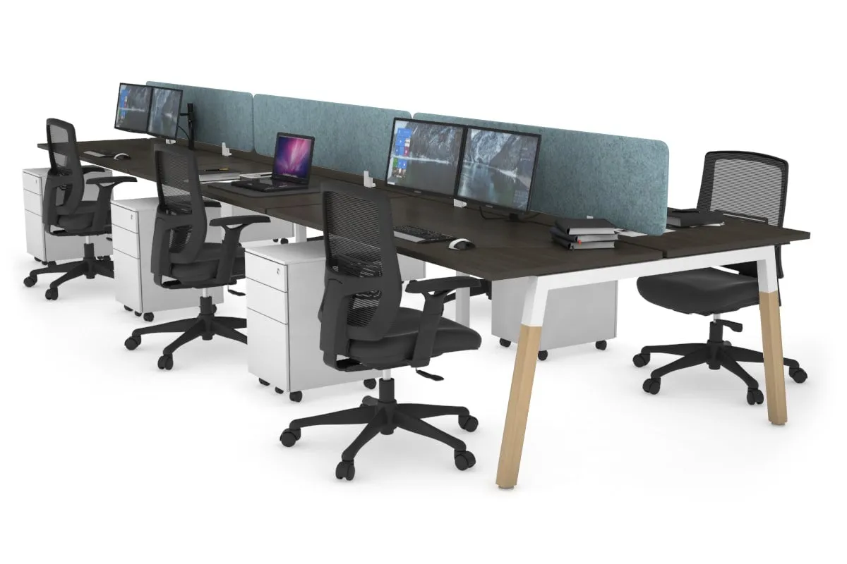 Quadro A Legs 6 Person Office Workstation - Wood Legs Cross Beam [1600L x 700W]