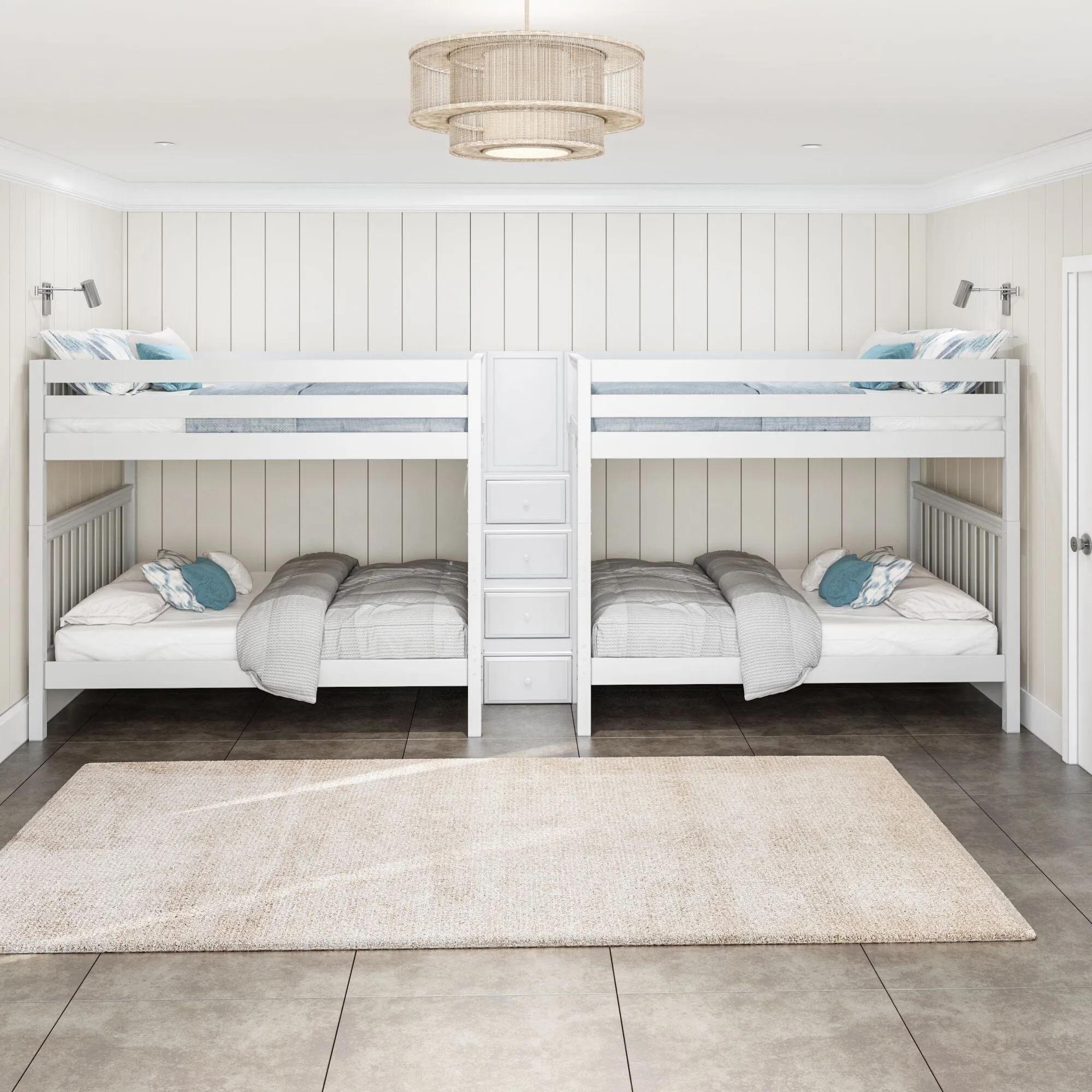 Queen High Quad Bunk with Stairs in Middle
