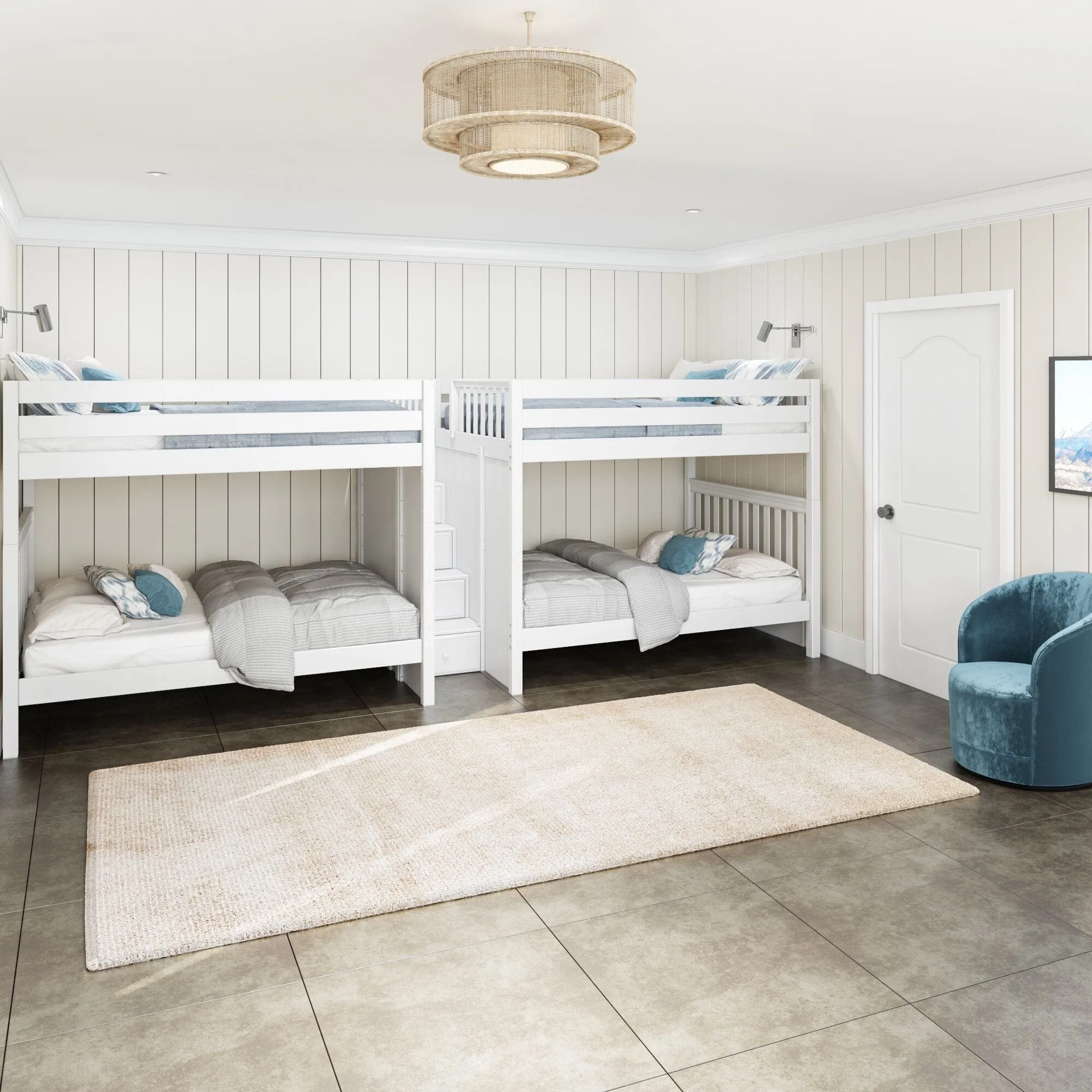 Queen High Quad Bunk with Stairs in Middle