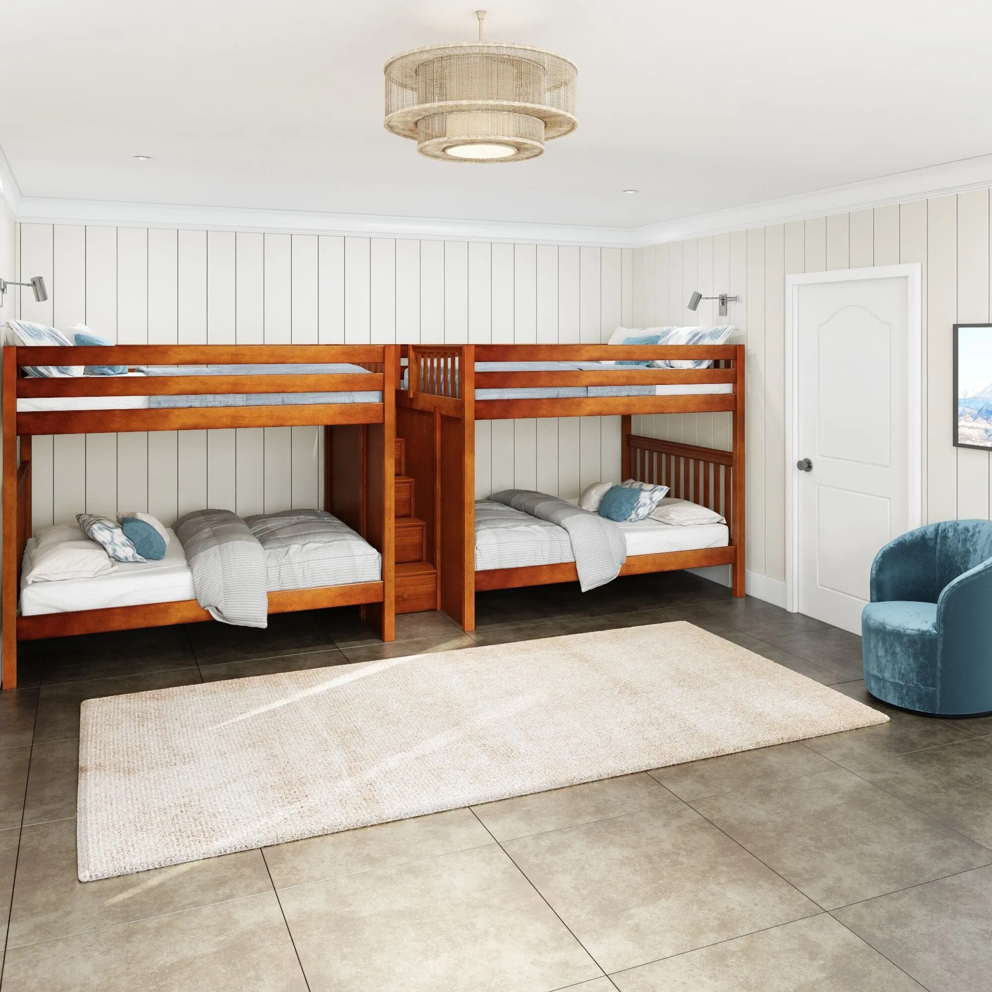 Queen High Quad Bunk with Stairs in Middle