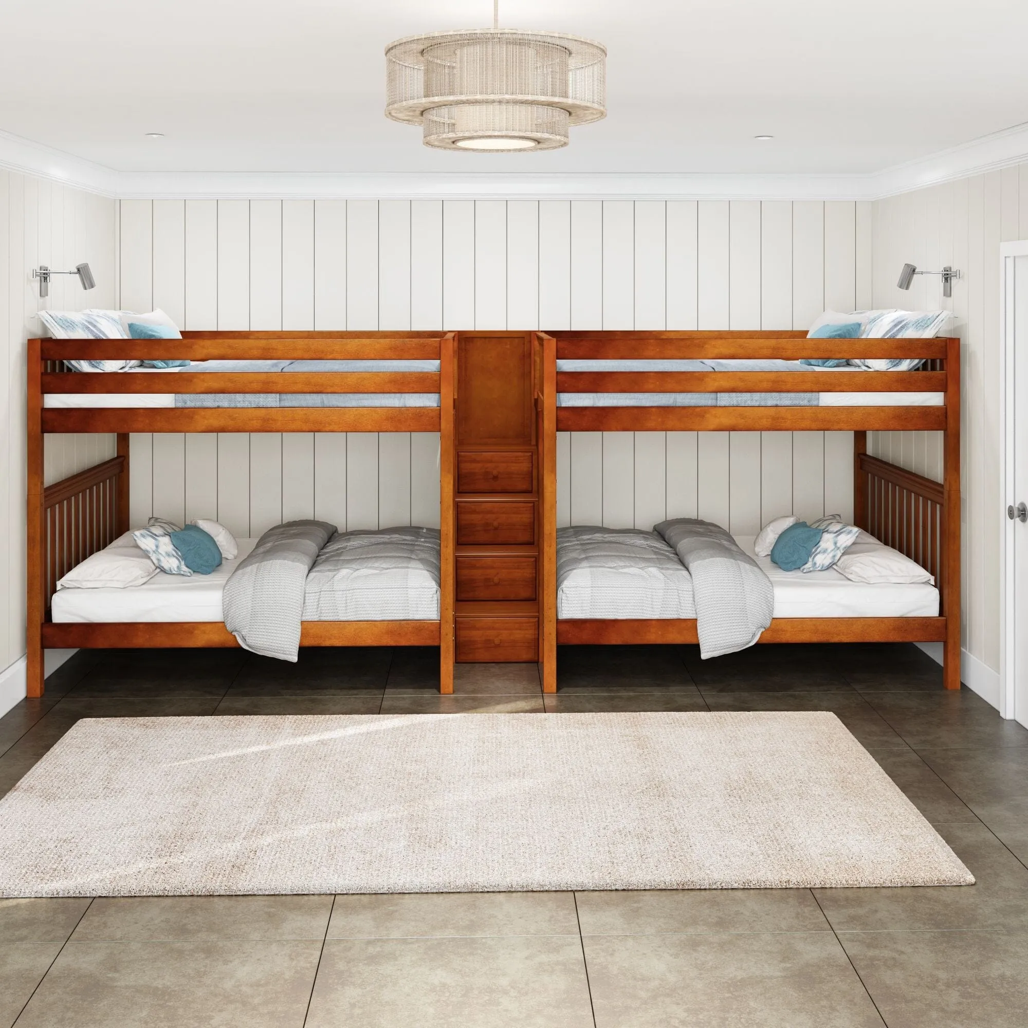 Queen High Quad Bunk with Stairs in Middle