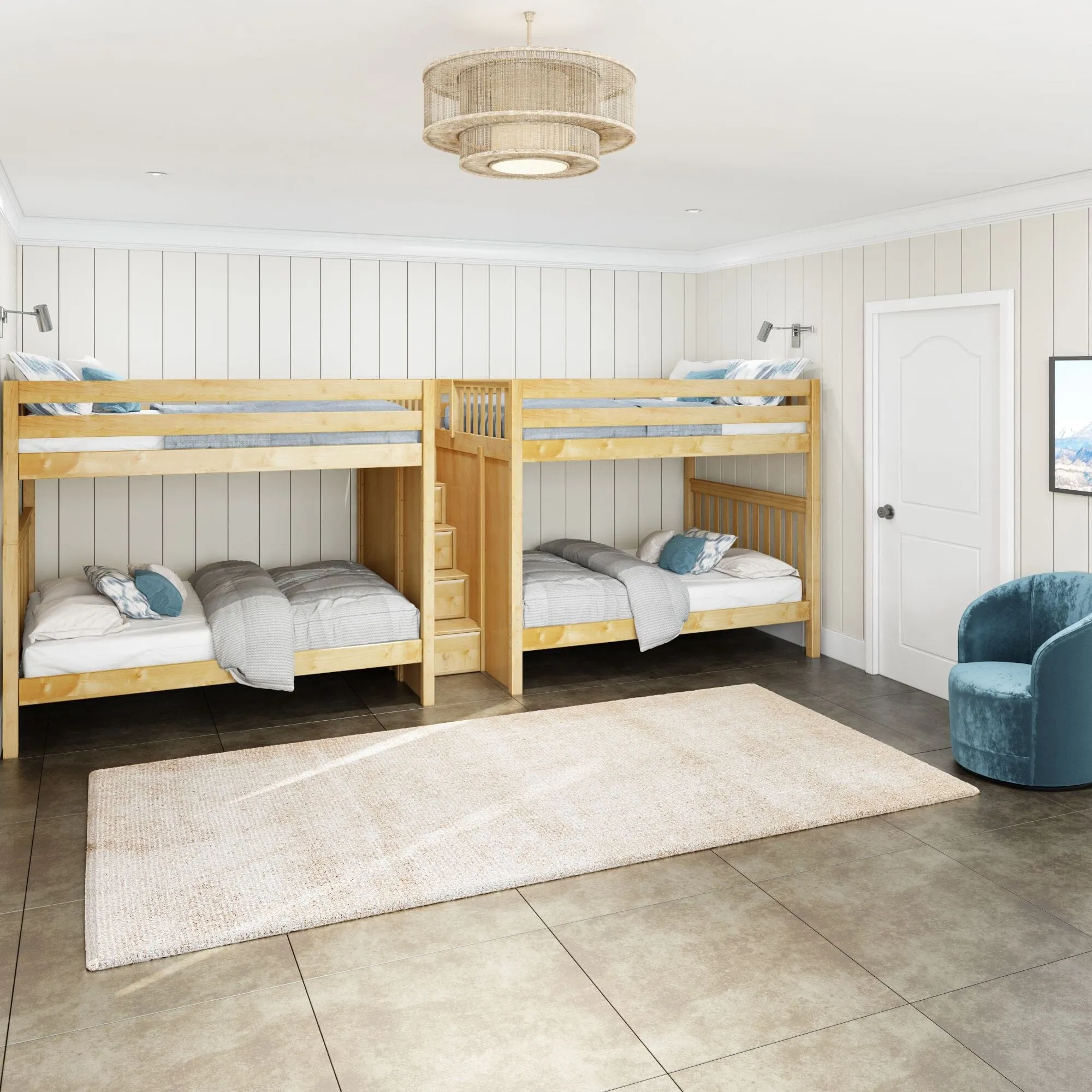 Queen High Quad Bunk with Stairs in Middle