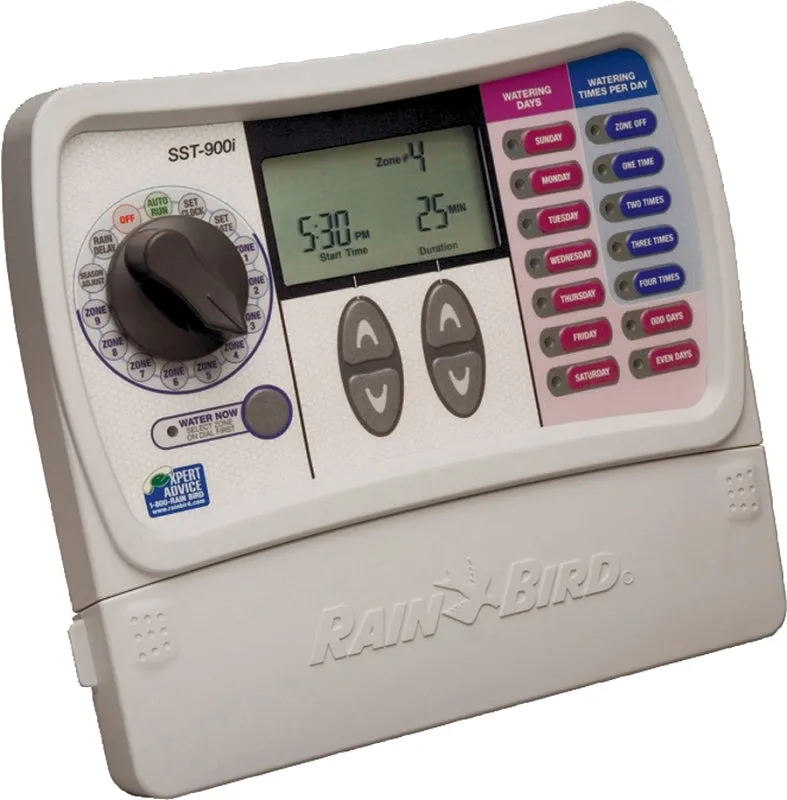 Rain Bird SST900IN Irrigation Timer, 120 V, 9 -Zone, 1 -Program, Digital Display, Wall Mounting, White :EA: QUANTITY: 1
