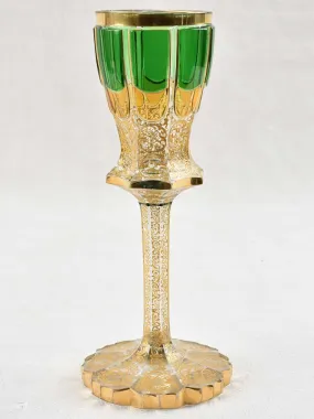 Rare Bohemian crystal wine glass - green & gold - 19th century - 10¼"