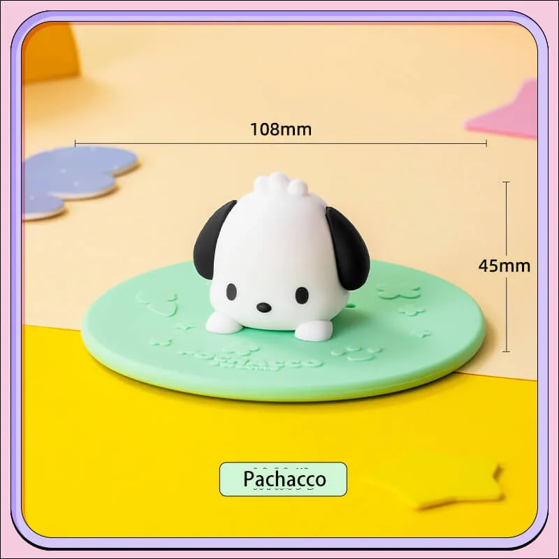 Sanrio silicone cup lid round shape and glass cup