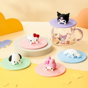 Sanrio silicone cup lid round shape and glass cup