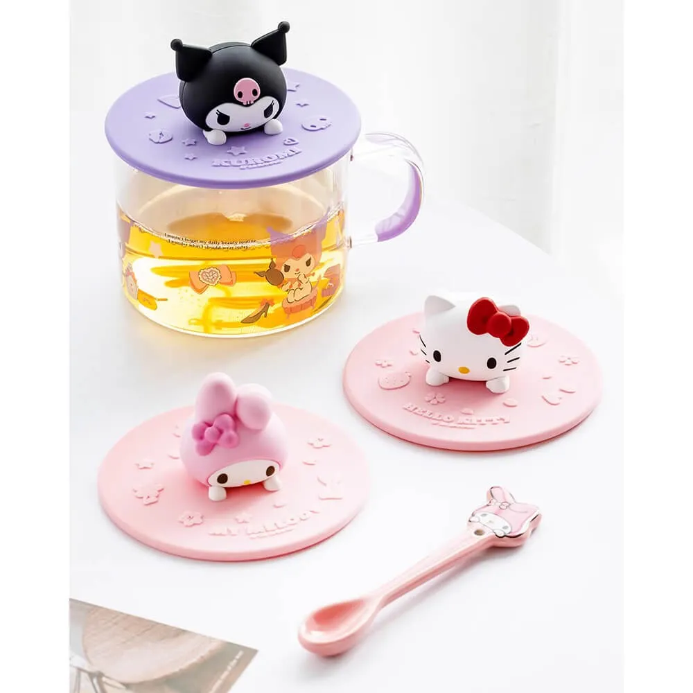 Sanrio silicone cup lid round shape and glass cup