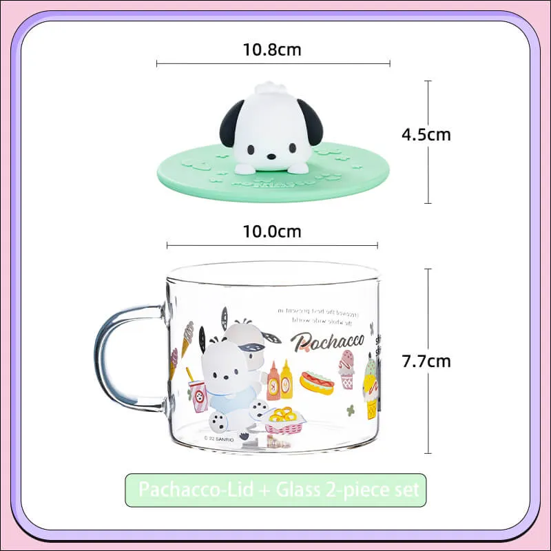 Sanrio silicone cup lid round shape and glass cup