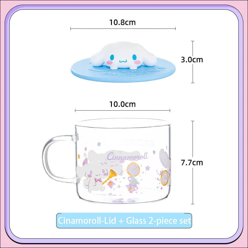 Sanrio silicone cup lid round shape and glass cup