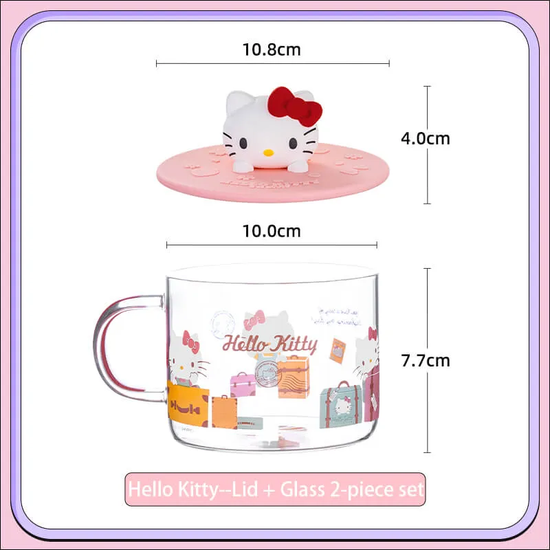 Sanrio silicone cup lid round shape and glass cup
